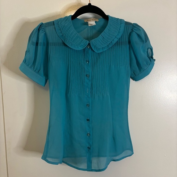 Sans Souci Vintage Inspired Turquoise Blouse - Picture 1 of 10